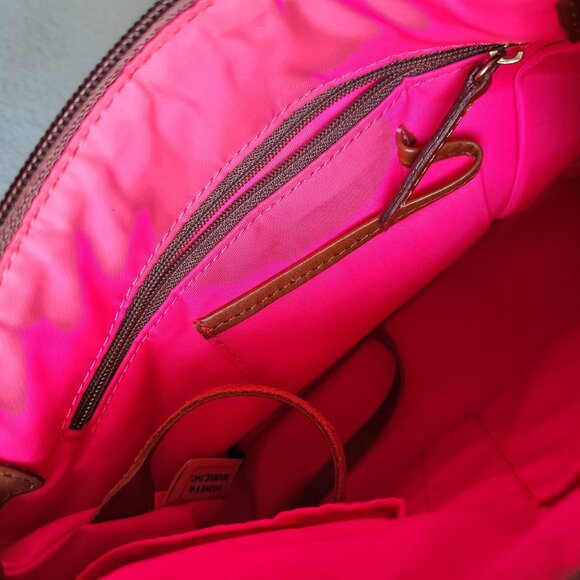 Dooney & Bourke Mini Bag Brown Nylon Leather Strap Handbag Pink Lining - Picture 8 of 10